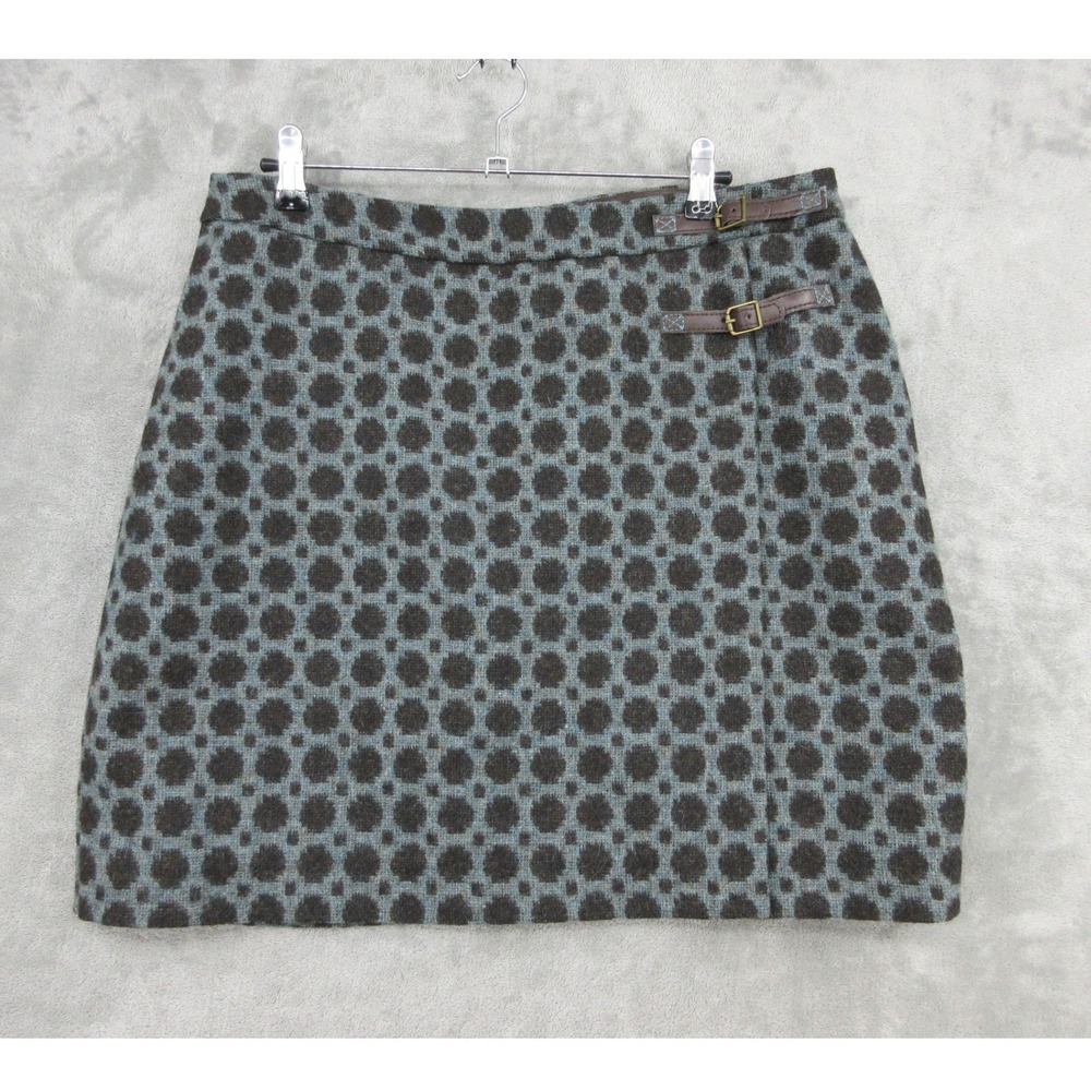 Boden Skirt Womens Size 12 Wool Wrap Buckle Mini Polka Dot Preppy Academia Grey